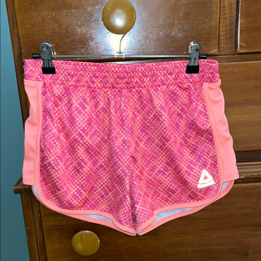 Reebok Pink Geometric Pattern Athletic Shorts